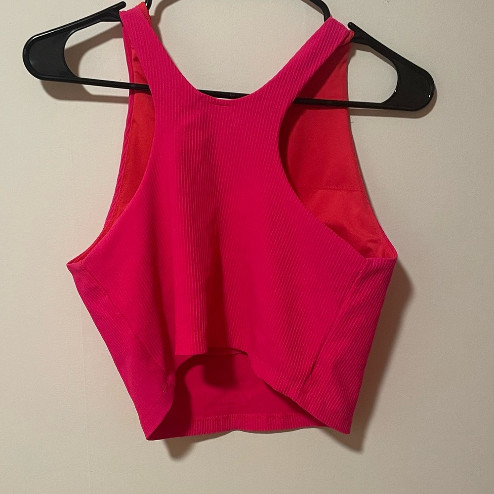Vively Vibrant Pink Ribbed Women's Cropped Tank Top/Sports Bra L - Picture 3 of 7